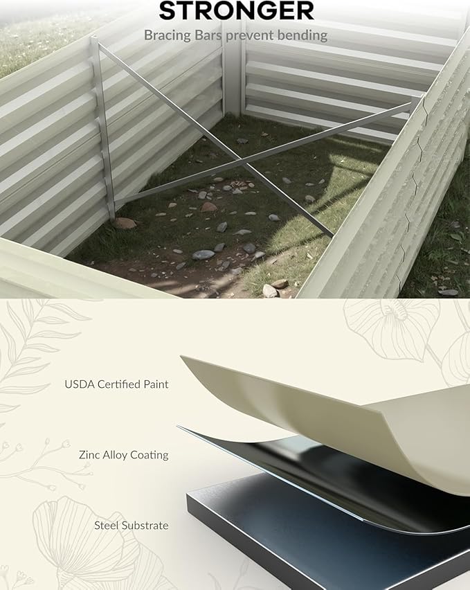 Garvee 2PCS 6x3x2ft Galvanized Raised Garden Bed Outdoor,Rust-Resistant Raised Garden Beds for Gardening, Easy Assembly Outdoor Garden Box & Planters, Beige