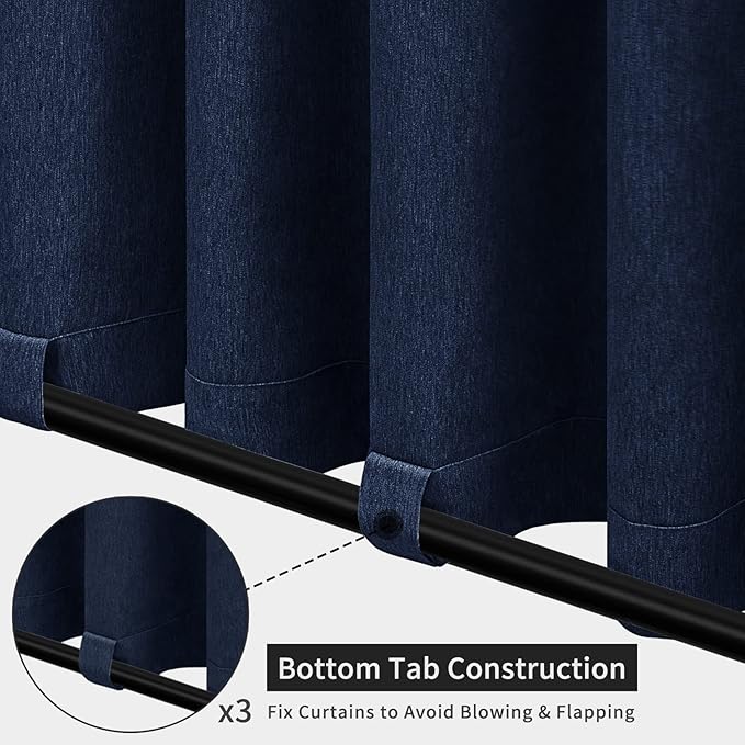 Easy-Going Linen Look Outdoor Curtains Waterproof Windproof Porch Curtains, Soft Thicken Outdoor Privacy Curtains for Patio, Gazebo, Grommet Top and Tab Bottom Drape, 1 Panel, 54x84 inch, Navy