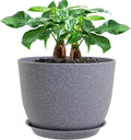 12inch Large Plant Pot, Modern Plastic Planter with High Driange Holes and Saucer for Indoor Outdoor Garden Plants and Flowers, Grey Speckles