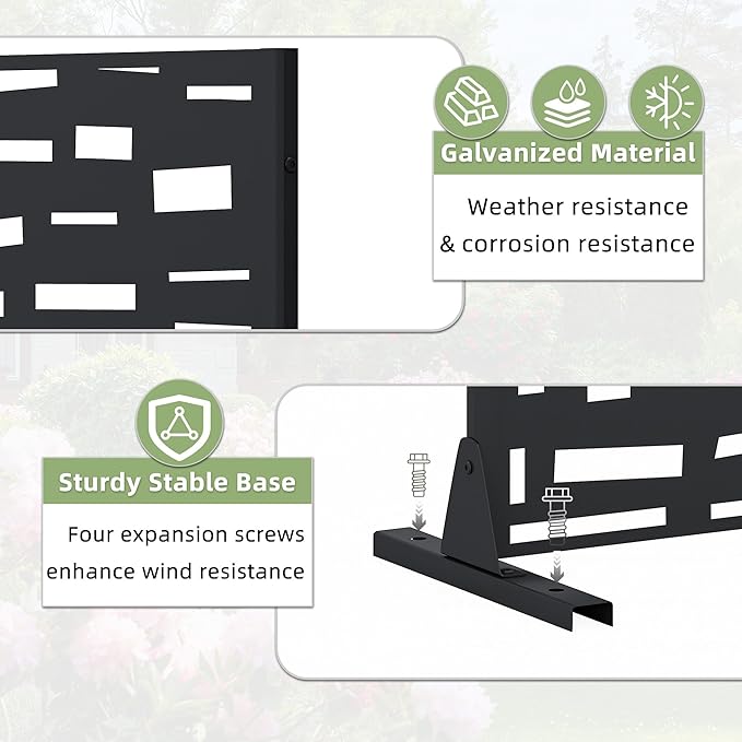 Casaphoria 72" H x 47" W Arched Metal Privacy Screen - Elegant Freestanding Outdoor Screen for Deck, Patio & Balcony - Versatile Decorative Privacy Panels for Home & Garden Use，Black-Shine