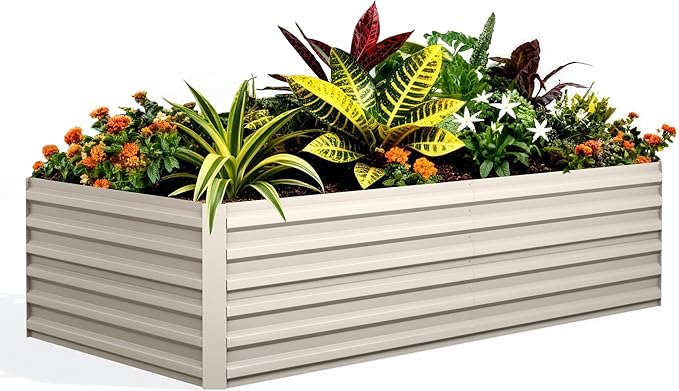 Garvee 6x3x2ft Galvanized Raised Garden Bed Outdoor,Rust-Resistant Raised Garden Beds for Gardening, Easy Assembly Outdoor Garden Box & Planters, Beige