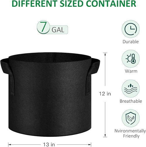 12-Pack 7 Gallon Thickened Non-Woven Grow Bags, Aeration Fabric Pots with Handles