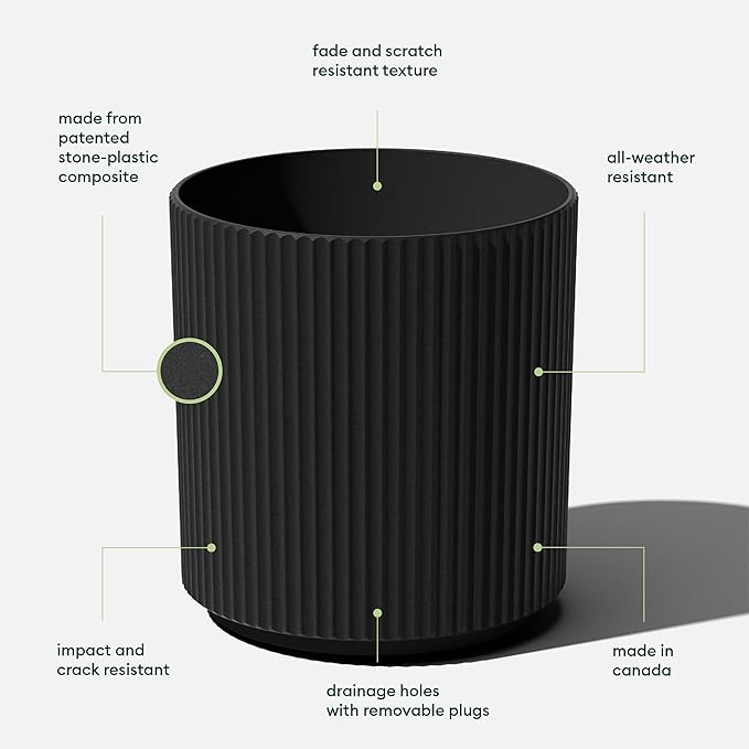 Veradek Round Demi Planter Pots for Indoor/Outdoor Garden Use, Made from Plastic-Concrete Mix with Drainage Holes, Perfect for Small to Large Succulent Plants, Flowers, Modern Interior Plants