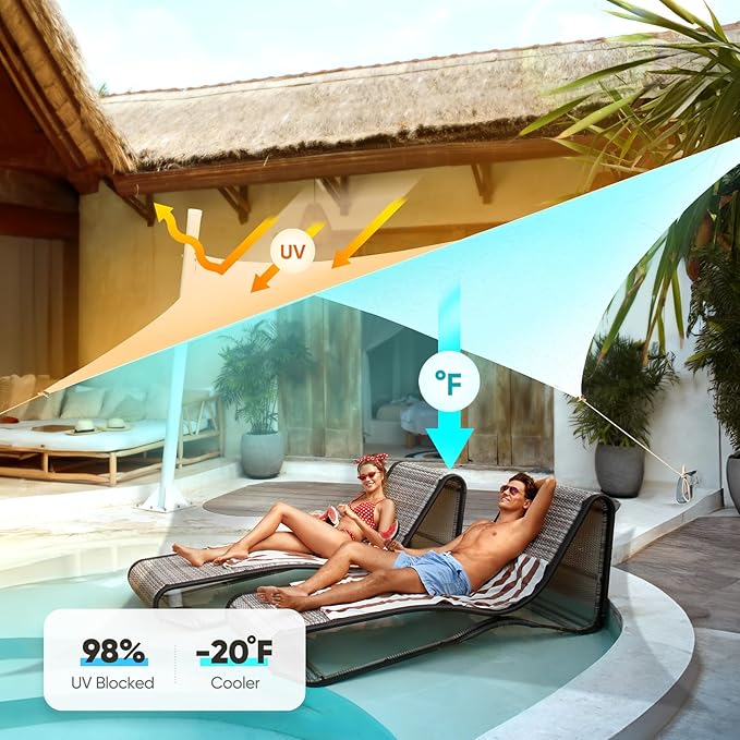 Quictent 185G HDPE Stripe Color Rectangle Sun Shade Sail Canopy White 98% UV Block Outdoor Patio Garden with Hardware Kit 24 x 24 ft
