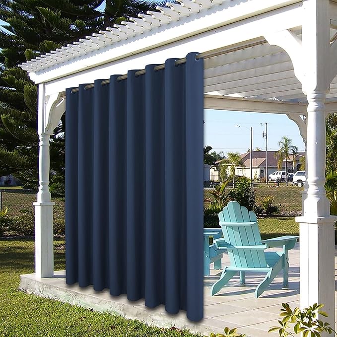 BONZER Outdoor Curtains for Patio Water Resistant Heavy Privacy Light Filtering Grommet Outside Curtains for Porch, Pergola, Gazebo, 1 Panel, 84W x 120L inch, Navy