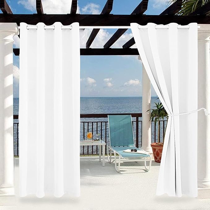 Outdoor Indoor Curtains W52 x L108 for Patio - Weather-resistant Window Panels Privacy Protect Grommet Top Thermal Insulated Home Curtain for Porch Pergola Lawn Garden Hot Tub Area (2 Panels)
