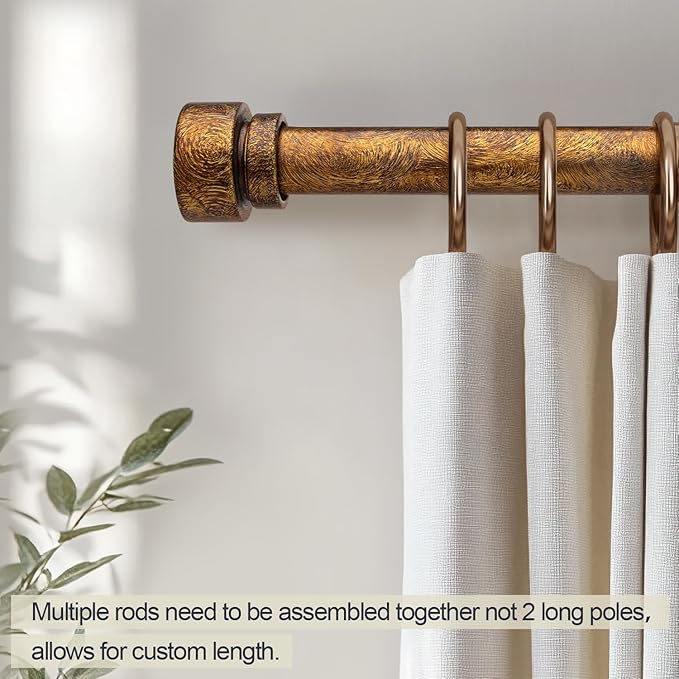 2 Pack Retro Gold Curtain Rods Set for Windows 48 to 84 Inches Adjustable Length Heavy Duty 1" Diameter Window Curtain Rod with Decorative Finials for Outdoor Bedroom Kitchen Living Room Farmhouse