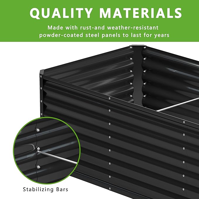 6x2x2FT Galvanized Raised Garden Bed,Planter Raised Beds-Metal Garden Box,Large Plant for Outdoor Planting, Vegetables Bed，Flower,herb-Black