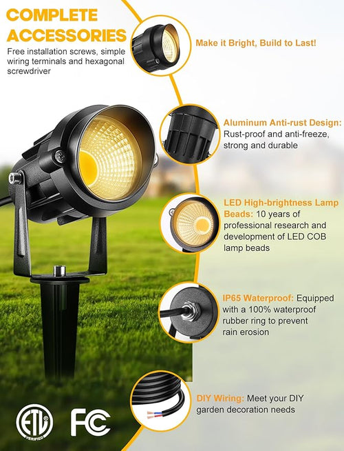 12W Low Voltage LED Landscape Lights - 12V Super Warm White Spotlight Landscape Lighting, IP65 Waterproof Christmas Decorative Lights Outdoor Indoor for Tree Garden Yard Pathway, 4 Pack with Connector