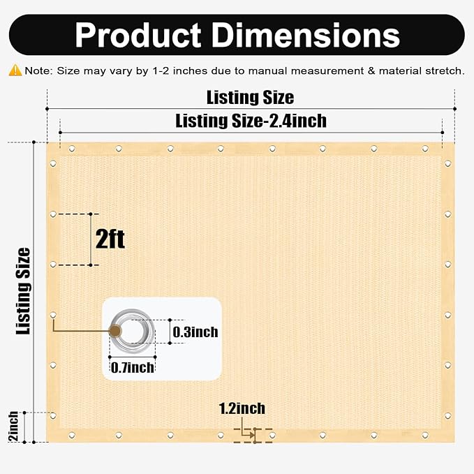Artpuch 90% Sun Shade Cloth, 6 x 12 FT Pergola Shade Cover Canopy with Grommets, Sun Screen Fabric Tarp for Patio, Outdoor, Garden, Backyard, Wheat