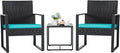 Flamaker Patio Set Outdoor Wicker Furniture, Modern Bistro Set with Rattan Chair and Coffee Table for Yard (Blue)