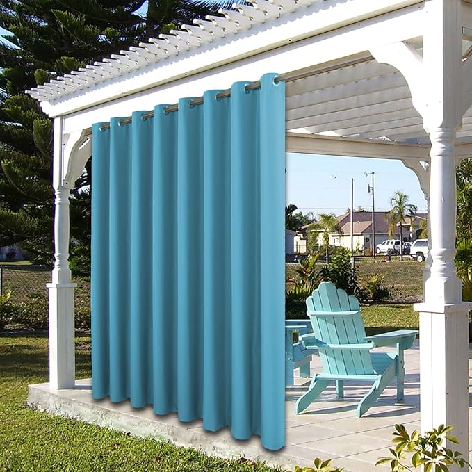 BONZER Outdoor Curtains for Patio Waterproof Thick Privacy Wide Grommet Light Filtering Outside Curtains for Porch Pergola Gazebo Deck, 1 Panel, 110W x 108L inch, Teal