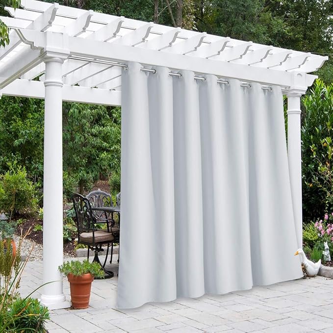 NICETOWN Outdoor Privacy Curtain for Patio Waterproof, Thermal Insulated Sun Block Rustproof Grommet Drape for Balcony/Cabana, Privacy Curtain Room Divider, Greyish White, 1 Panel, 100" W by 95" L