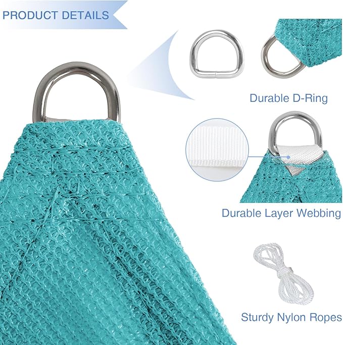 E&K Sunrise 26' x 26' x 26' Sun Shade Sail Triangle Canopy Shade Cover UV Block for Patio Backyard Garden Outdoor (Turquoise)
