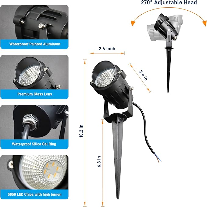 Christmas Landscape Lights 12W RGBW Outdoor Spot Lights for Yard, Low Voltage LED Landscape Spotlight with Remote Control, IP65 Waterproof Yard Spotlgiht for Lawn, Garden, 6 Pack