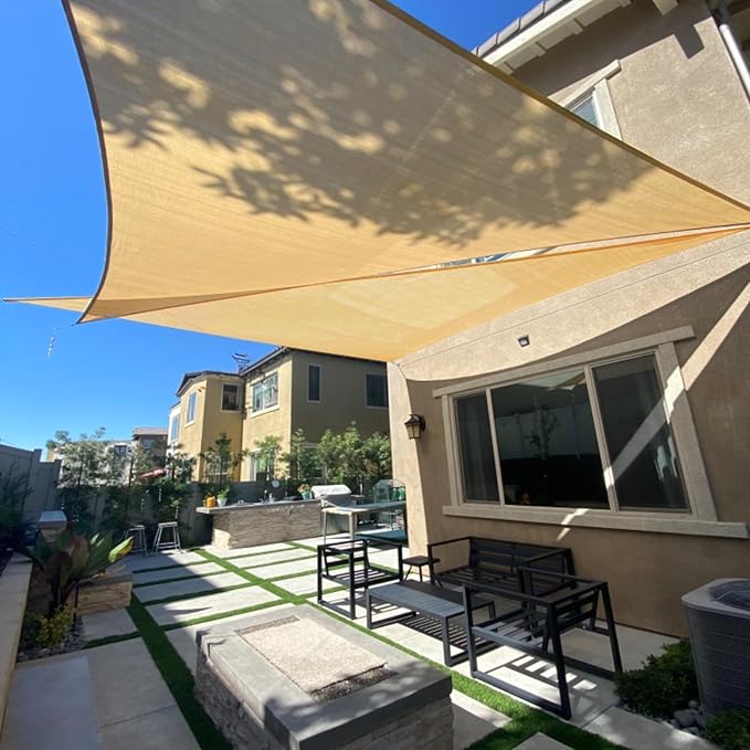 SUNLAX Sun Shade Sail 10' x 11' x 14.9' Sand Rectangle Canopy Sail Shade Cover UV Block Permeable Sunshade Outdoor for Patio Backyard Deck Pergola (We Make Custom Size)