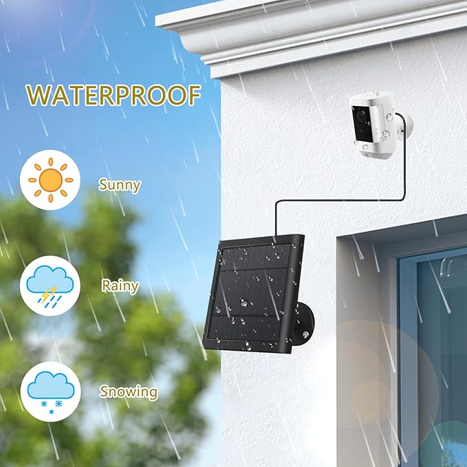 1 Pack - Solar Panel for Ring Security Camera Spotlight Cam Plus/Pro(Battery) Stick Up Cam/Pro Wireless Outdoor with 10FT/3M Long Cable Dustproof Waterproof BK