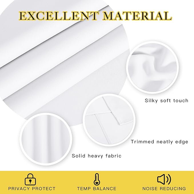 NICETOWN Room Darkening White Curtain for Bedroom - Window Treatment Thermal Curtain Grommet Light Blocking Sound Reducing Drape Privacy for Cafe/Kitchen (1 Panel, W66 x L54)