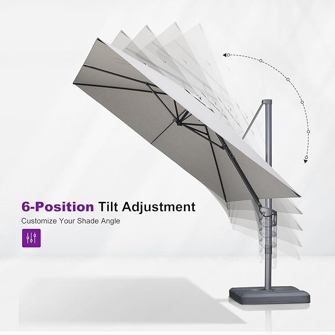 PURPLE LEAF Patio Umbrella 10' X 13' Rectangle Cantilever Umbrella Large Aluminum Outdoor Umbrellas with 360-degree Rotation & UPF40+ Premium Fabric for Deck Pool Garden Yard, Pebble Grey