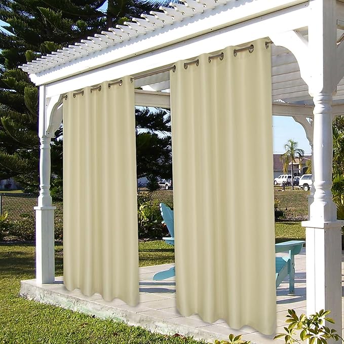 BONZER Outdoor Curtains for Patio Waterproof Thick Privacy Grommet Light Filtering Outside Curtains for Porch Pergola Gazebo Deck, 1 Panel, 84W x 108L inch, Cream