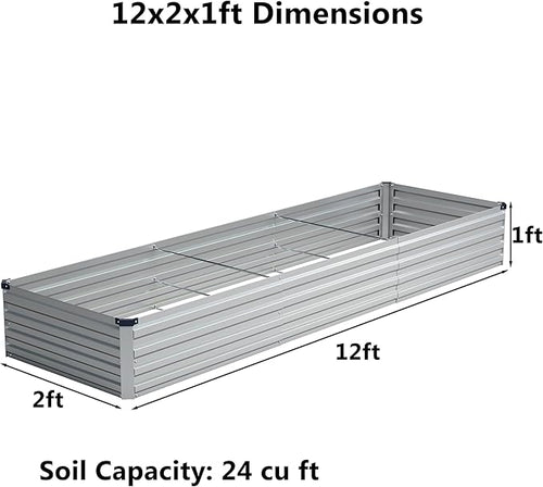 12x2x1 ft(2 Pack) Galvanized Raised Garden Bed,Outdoor Planter Box Metal Patio Kit Planting Bed for Vegetables Flowers and Succulents,Silver