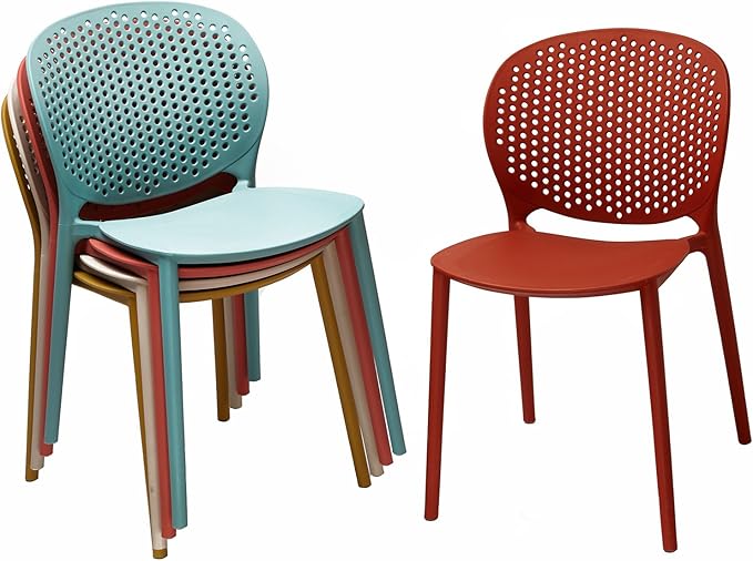 2xhome Set of 3 Patio Dining Chairs | Modern Stackable Outdoor Pool Side Chair | Weather Resistant Plastic for Yard, Porch, Balcony, Kitchen, Black