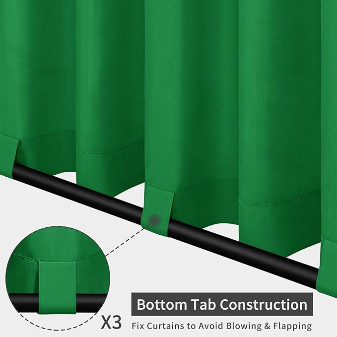 Easy-Going Outdoor Patio Curtains Detachable Tab Top Windproof Weatherproof Curtain for Cabana, Porch, Pergola and Gazebo, Tab Bottom Drape, 2 Panels, 54W x 96L inch, Green