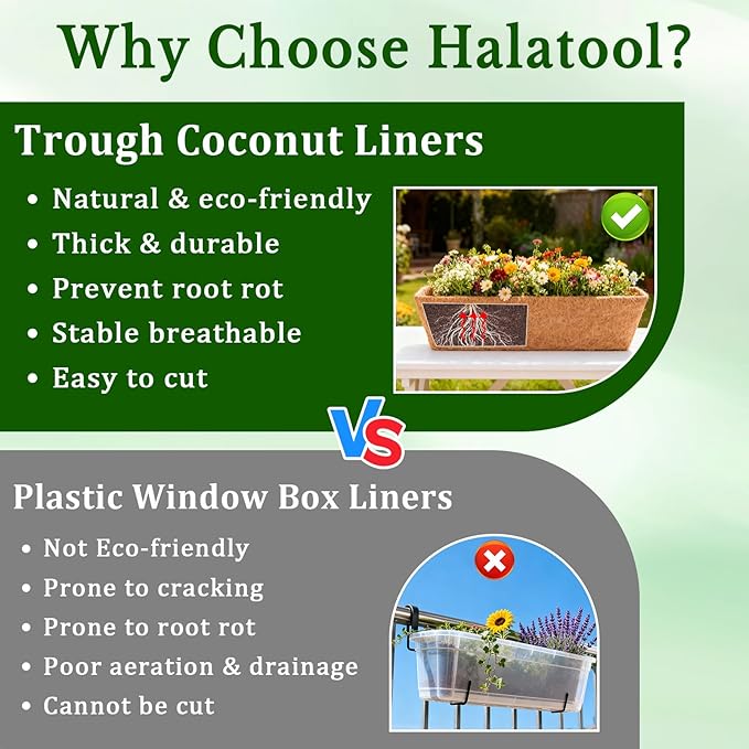 Halatool 4 Pack 30 Inch Coconut Liners for Window Box Pre-Formed Trough Coco Liner Natural Coconut Fiber Liners for Planters Wall Hanging Basket Flower Pot Fence Railing