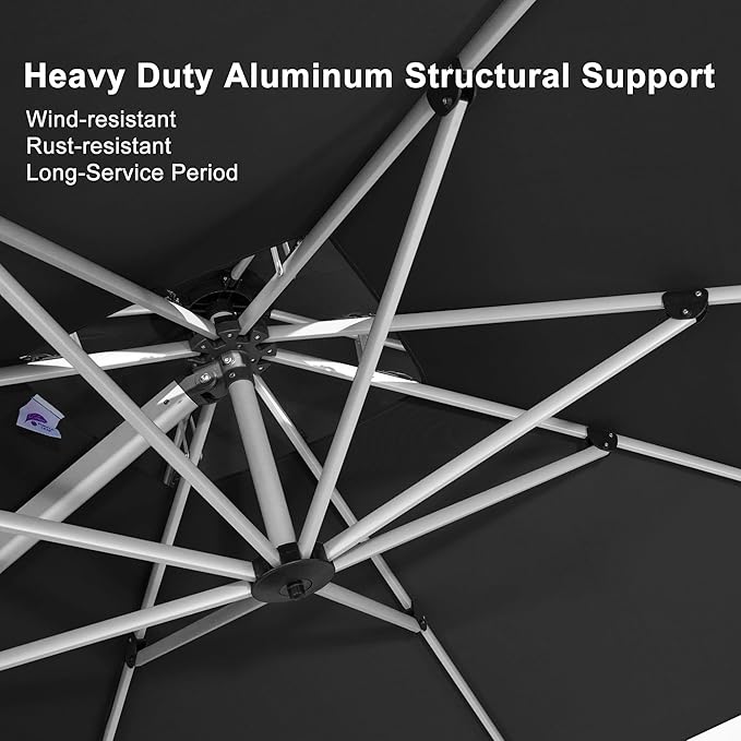 PURPLE LEAF 11 Feet Double Top Deluxe Square Patio Umbrella Offset Hanging Umbrella Outdoor Market Umbrella Garden Umbrella, Black