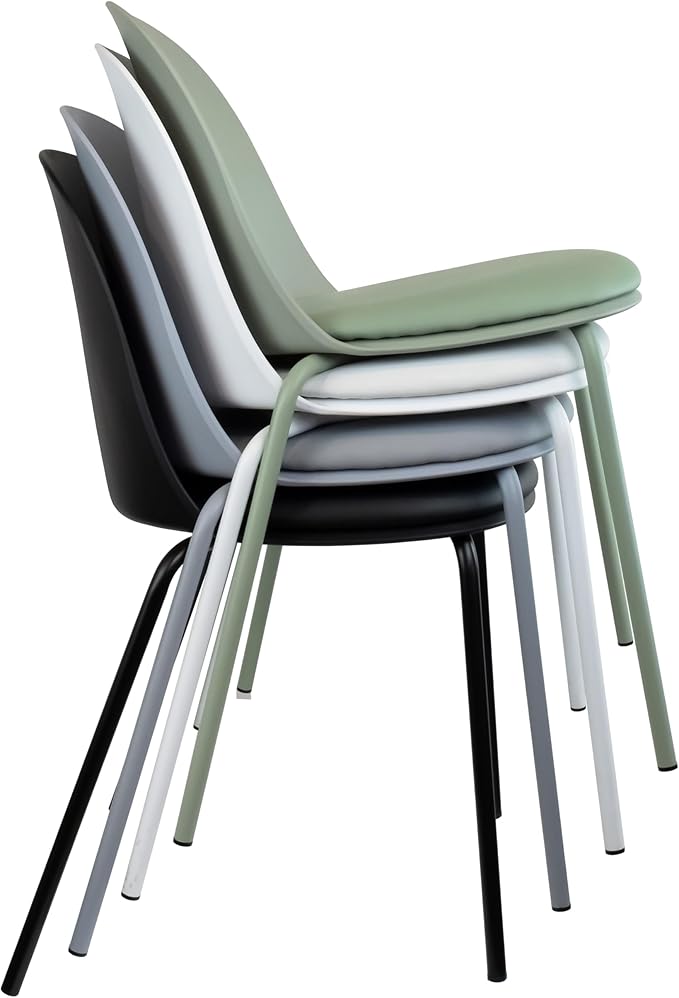 2xhome Set of 2 Modern Stackable Armless Dining Chairs, Plastic Shell Seat with Upholstered PU Leather CushionPadded Seat Metal Legs for Home Kitchen Patio Cafe, Gray