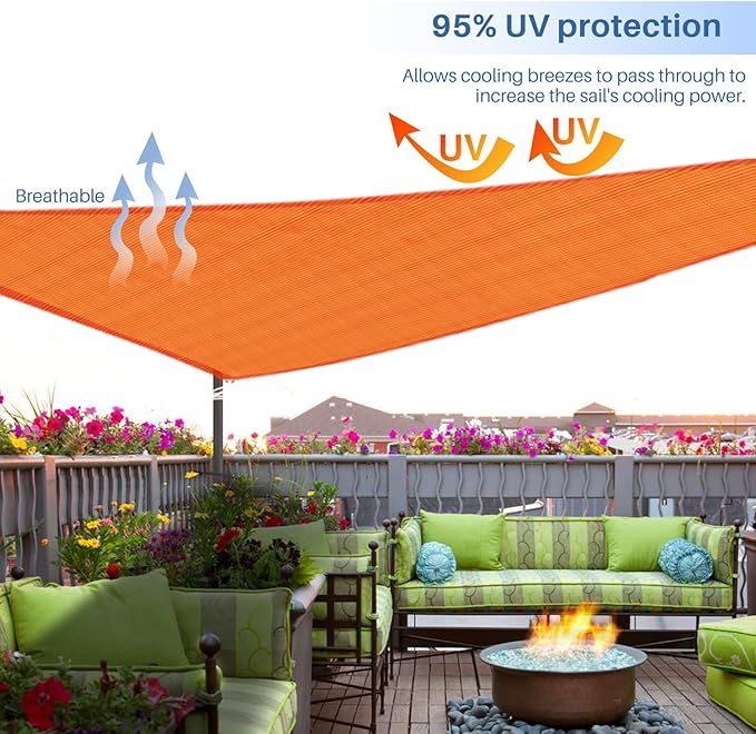 E&K Sunrise 10' x 10' x 10' Sun Shade Sail Triangle Canopy Shade Cover UV Block for Patio Backyard Garden Outdoor (Orange)