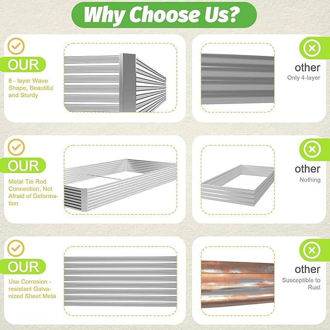 3 Pack 6x3FT Corrugated Galvanized Steel Raised Garden Bed Outdoor, Metal Above Ground Garden Bed for Vegetables and Flowers, Rectangle Raised Beds for Gardening