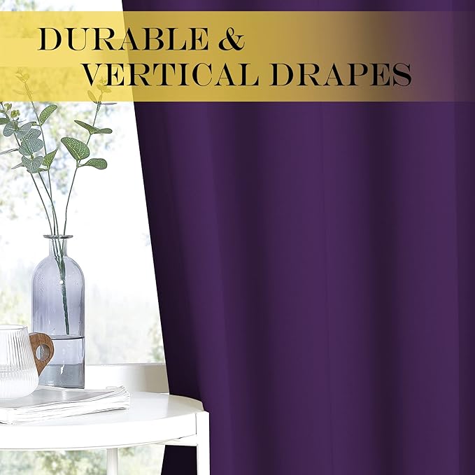 NICETOWN Blackout Curtain Drape for Bedroom - Light Reducing Thermal Insulated Solid Grommet Room Darkening Window Curtain 90 inches Long for Living Room (Royal Purple, 1 Piece, W66 x L90)