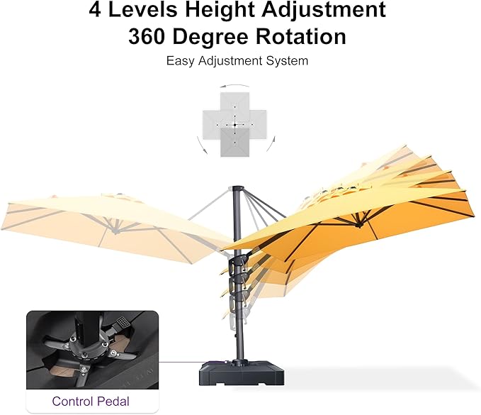 PURPLE LEAF 8' X 8' Patio Umbrella for Pool 7' High Offset Outdoor Cantilever Umbrella Swimming Pool Umbrella with 360°Rotation for Poolside Yellow