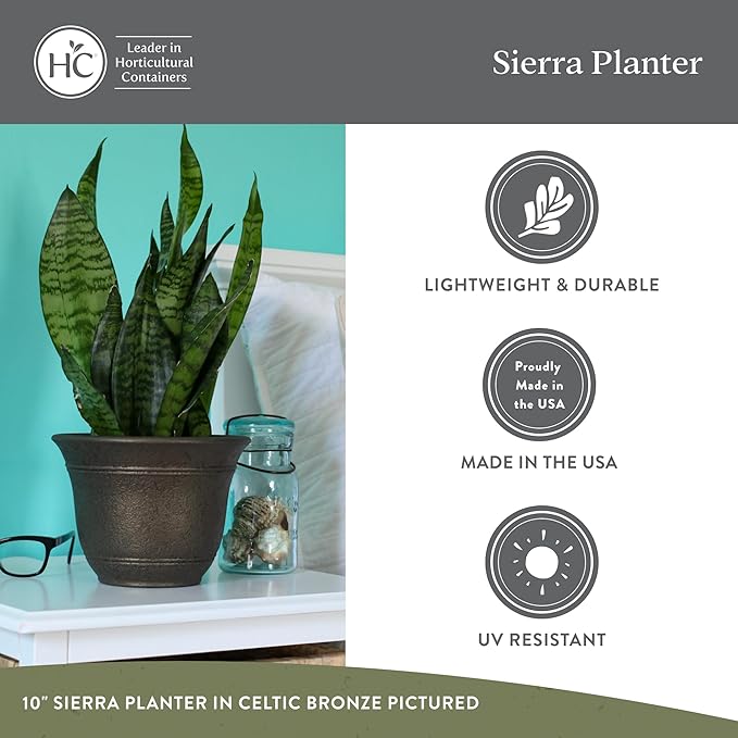 The HC Companies Sierra Round Self-Watering Pot - Lightweight Plastic Planter for Herbs & More - Durable Plant Pots for Indoor Plants & Outdoor Plants (16” Rustic Redstone, Pack of 1)