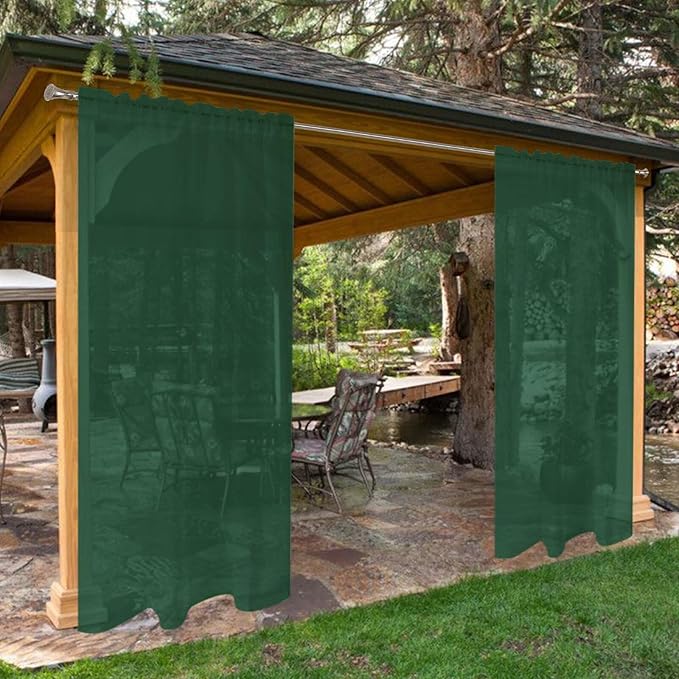 SpaceDresser Waterproof Outdoor Sheer Curtains for Patio - 4 Panels Rod Pocket Indoor Voile Sheer Curtain for Living Room,52W x 120L inch,Foliage Green