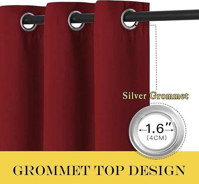 NICETOWN Blackout Doorway Curtain Drape 78 inch Long - Grommet Noise Reducing Thermal Insulated Solid Modern Window Treatments for Bedroom Closet (1 Panel, 52 x 78 Inch, Burgundy Red)