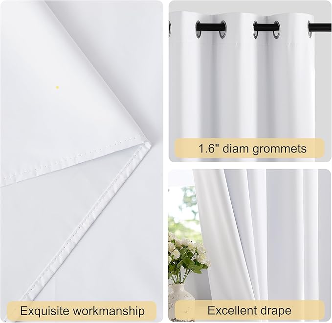 NICETOWN 100% Blackout Window Curtain Panels, Thermal Insulated Full Light Blocking Drapes with White Liner, 84 inches Drop Thermal Insulated Draperies (Pure White, 1 Piece, 66 inch Wide)