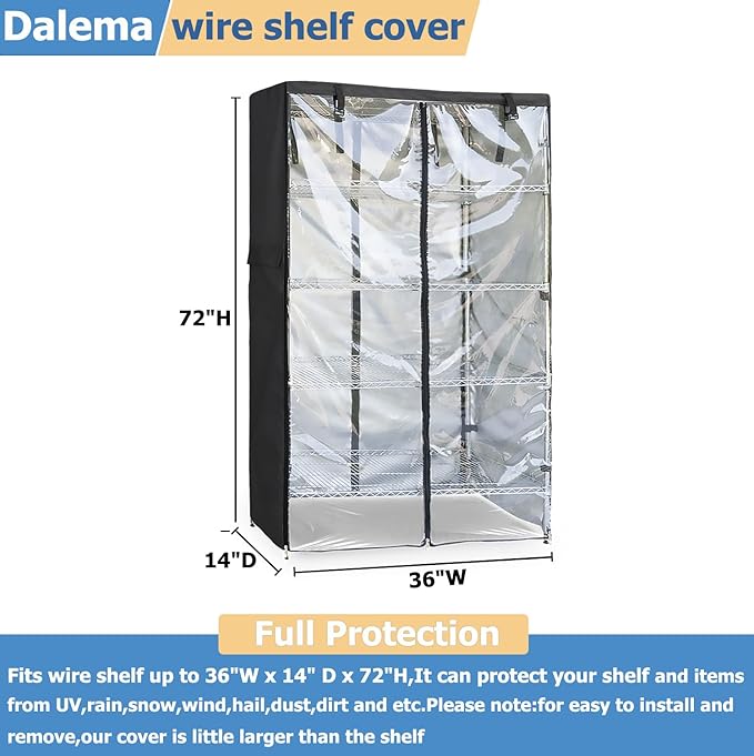 Waterproof Shelf Cover,Outdoor 600D Heavy Duty Dustproof Storage Shelves Cover,36''x14''x72'' Shelf Covers for Wire Shelving with Zippers,Storage Rack Covers with Clear Front