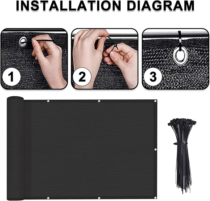 LOVE STORY Balcony Privacy Screen, 3'x10' Black Deck Shield Screen Fence Cover (HDPE),UV Protection and Weather-Resistant,3 FT Height for Deck, Patio, Backyard, Outdoor Pool, Porch, Railing