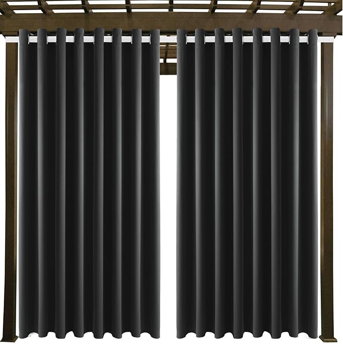 Waterproof Outdoor Curtain W105 x L95 - Grommet Top Sunlight Blocking Window Treatment Drapes Blackout Curtains for Home Bedroom Living Room Outdoor Patio Porch Pergola Cabana Gazebo (Dark Gray)