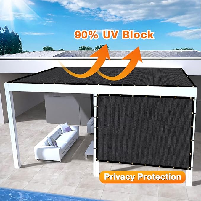 Artpuch Outdoor Pergola Shade Cover 11x15 FT Sun Shade Cloth with Grommets Black 90% UV Protection Canopy Patio Privacy Screen (Customized Available)