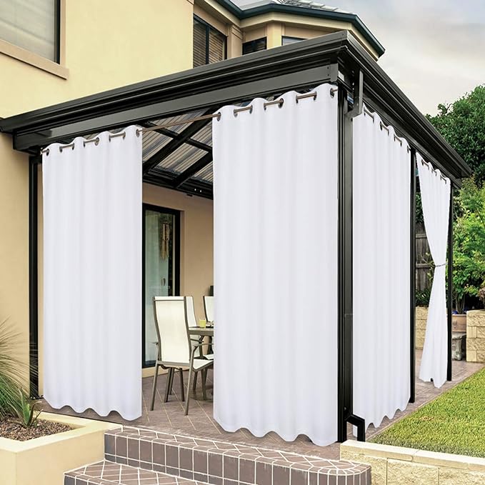 BONZER Outdoor Waterproof Curtains for Patio Privacy Grommet Light Filtering Outside Curtains for Gazebo, Porch, Pergola, Pavilion, 1 Panel, 84W x 95L inch, White