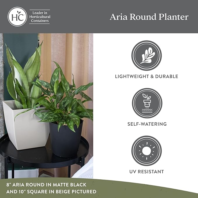 The HC Companies Aria Round Self-Watering Pot - Lightweight Plastic Planter for Herbs & More - Durable Plant Pots for Indoor Plants & Outdoor Plants (6" Glossy White, Pack of 1)
