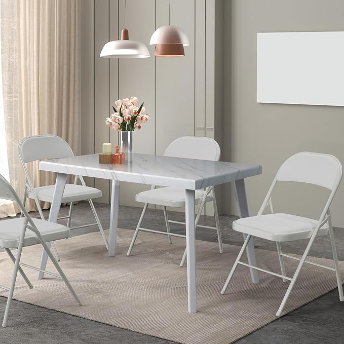 VINGLI 6 Pack Folding Chairs with Padded Seats, Metal Frame with Pu Leather Seat & Back, Capacity 350 lbs, White