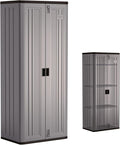 Suncast Tall Storage Cabinet, Platinum Resin Garage Storage Cabinet with Doors & Shelves, Plastic, Lockable, Freestanding Utility Closet for Tools & Supplies, Made in USA