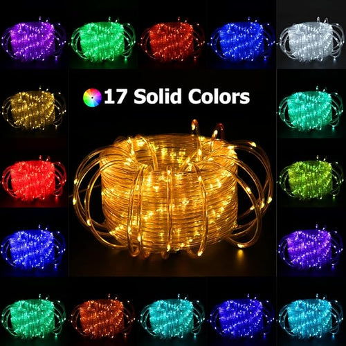 100ft Outdoor Rope Light, IP68 Waterproof 25 Color Changing String Lights with 149 Modes, Warm White & RGB LED Multicolor Twinkle Fairy Tube Lights for Indoor & Outside Railing, Balcony, Patio Decor