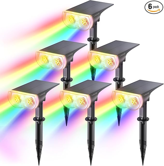 Linkind Solar Lights Outdoor Waterproof IP65, StarRay RGB Solar Spot Lights Outdoor, Color Changing Outdoor Solar Lights for Yard, Garden, Pathway, Holiday Decorations (Multicolor, 6 Pack)