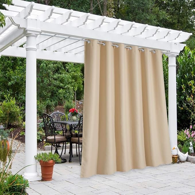 NICETOWN Outdoor Blind for Patio Waterproof, Rustproof Grommet Room Darkening Light Blocking Privacy Protect Outdoor Curtain for Pavilion/Room Divider, 1 Panel, W84 x L84, Biscotti Beige