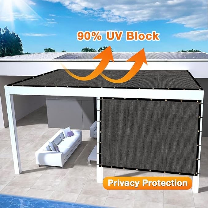 Artpuch Outdoor Pergola Shade Cover 10x23 FT Sun Shade Cloth with Grommets Dark Grey 90% UV Protection Canopy Patio Privacy Screen (Customized Available)